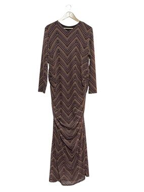 Japparel Long Sleeve Ruched Chevron Maxi Dress XXL Modest Purple Printed